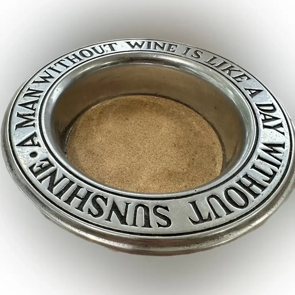 Vintage Pewter Bottle Holder - A Man Without Wine Is Like A Day Without Sunshine